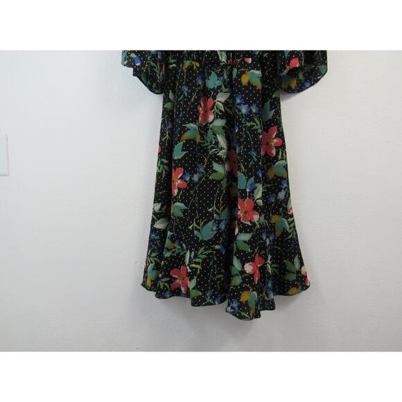 Kiyonna 0X Black Floral Dress Poppy Polka Dots Cut Split Sleeves Knee Length - Picture 4 of 4